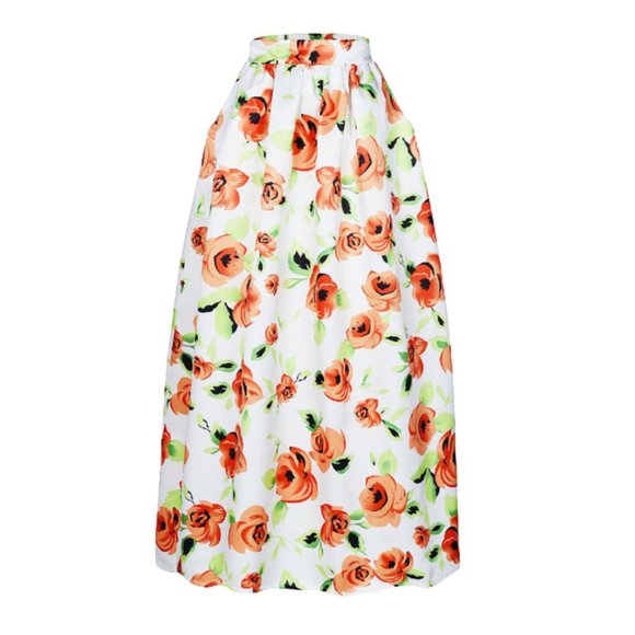 White Orange Flower African Print Floral Maxi Skirt Women's Size XL - Picture 9 of 9